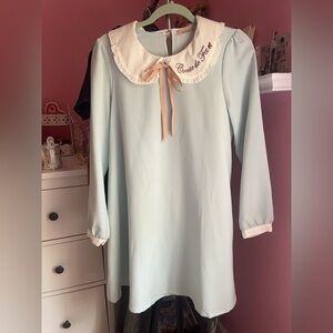 Amavel Mint Green Dress with Embroidered Collar